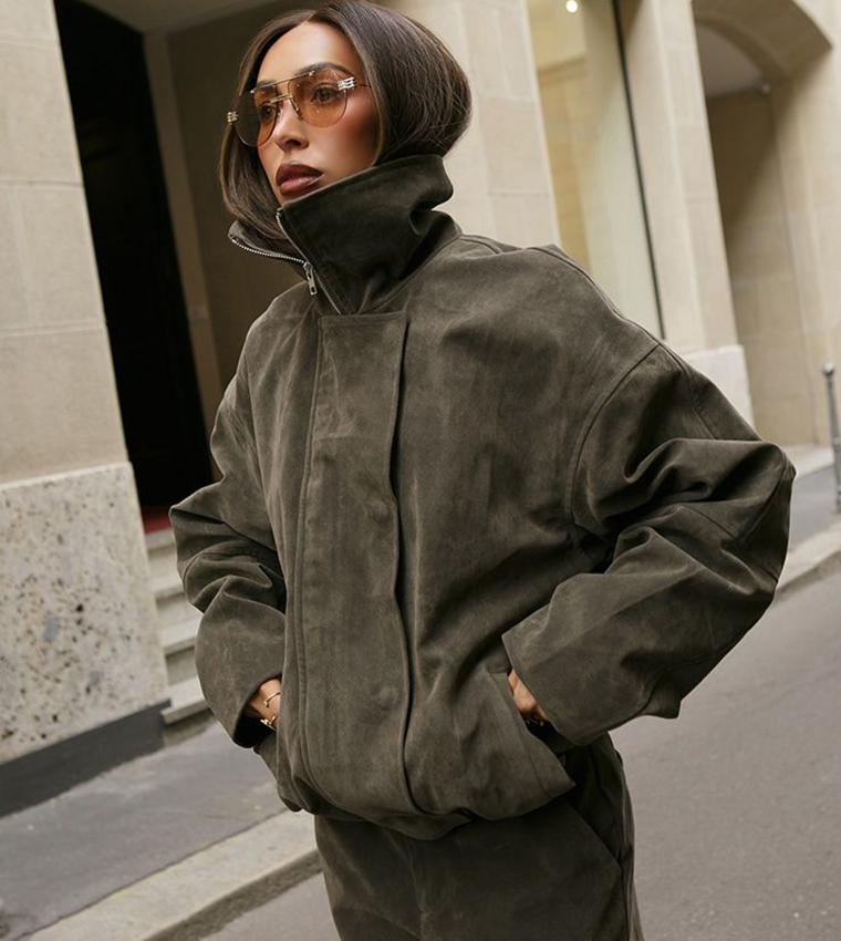 Suede Hidden Placket Biker Jacket