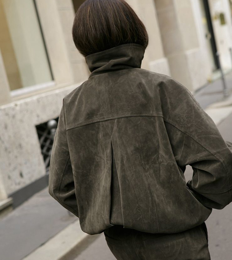 Suede Hidden Placket Biker Jacket