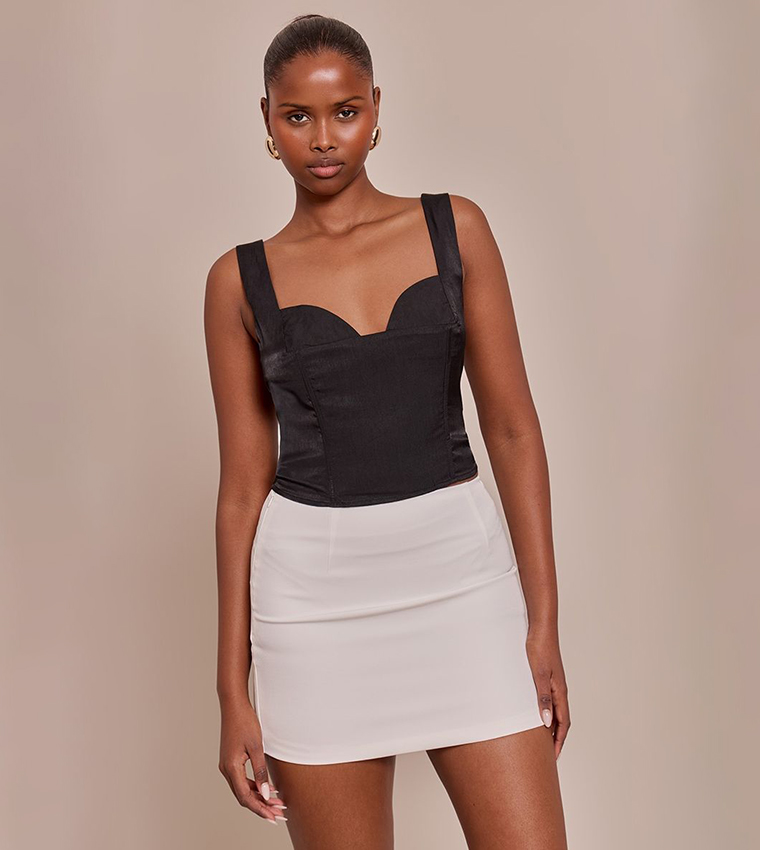 Cup Detail Boned Matte Satin Corset Top