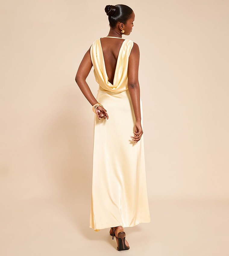 Satin Extreme Cowl Maxi Dress