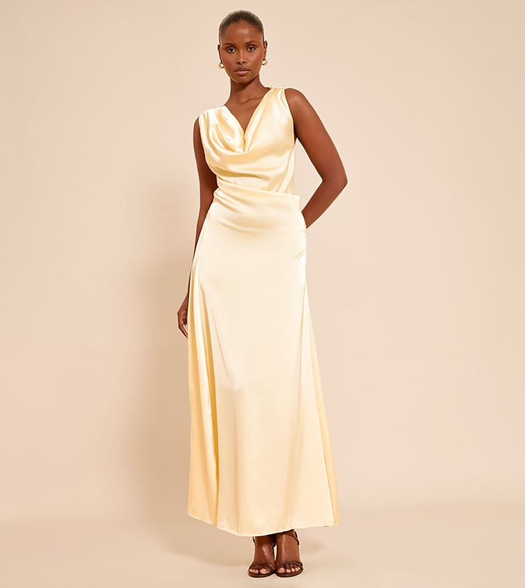 Satin Extreme Cowl Maxi Dress