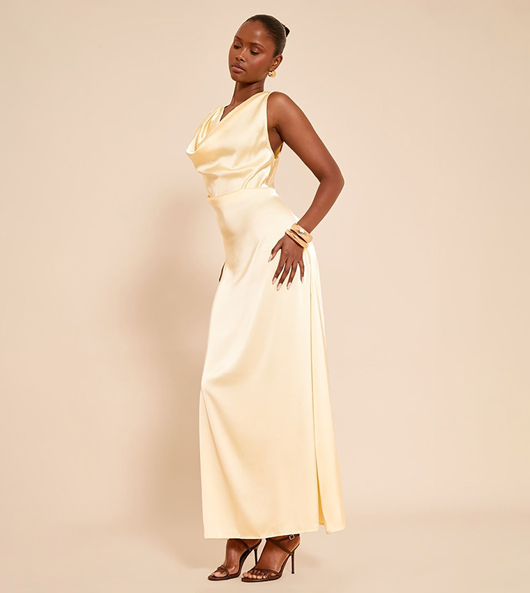Satin Extreme Cowl Maxi Dress