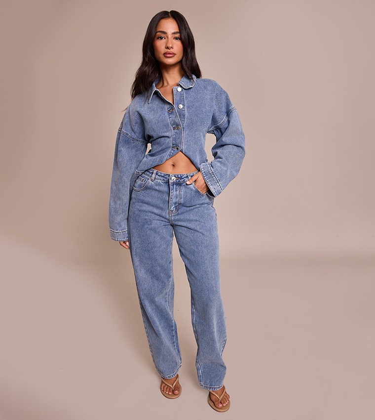 Petite Washed Wide Leg Jeans