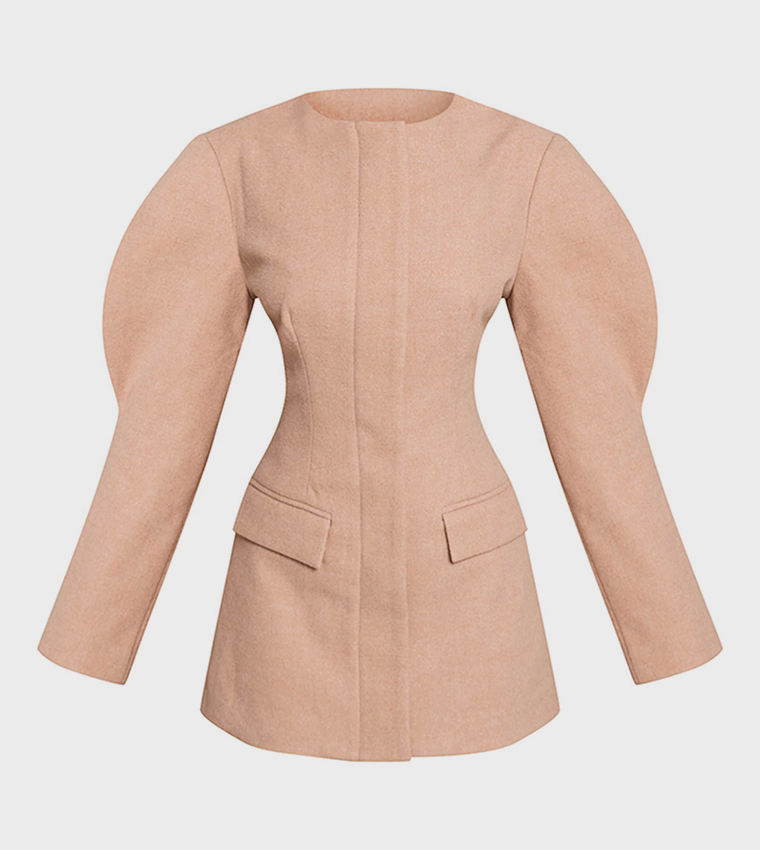 Petite Stone Cocoon Sleeves Collarless Mini Dress