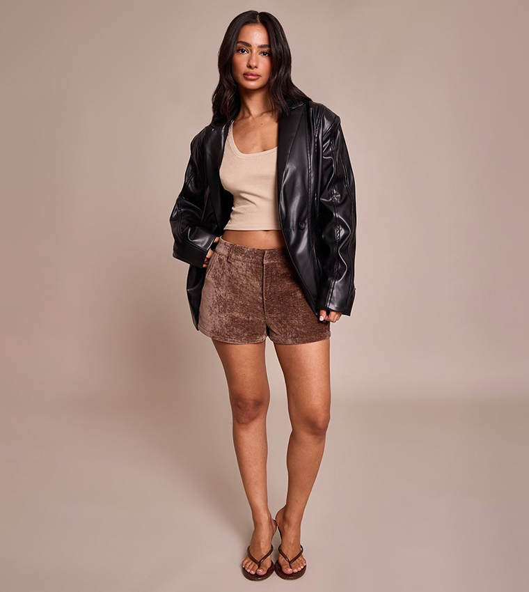 Petite Panel Detail Faux Leather Blazer