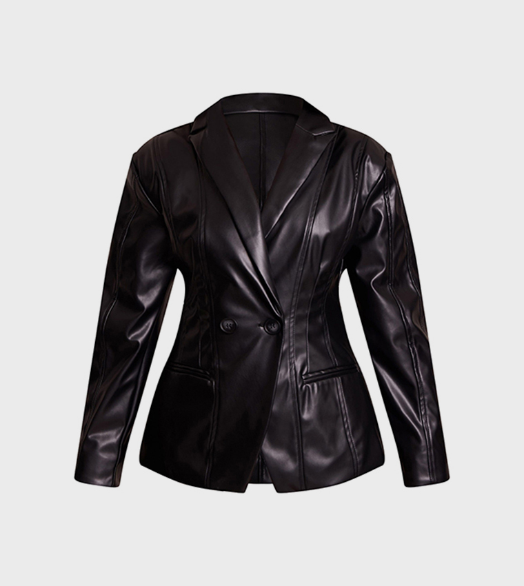 Petite Panel Detail Faux Leather Blazer