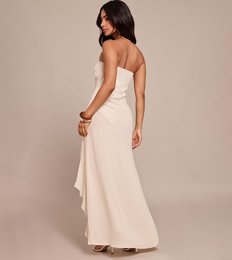 Petite Ruffle Asymmetric Strapless Maxi Dress