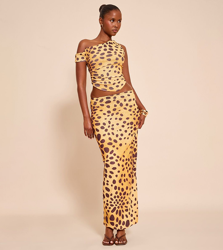 Leopard Print Onion Skin Low Rise Maxi Skirt