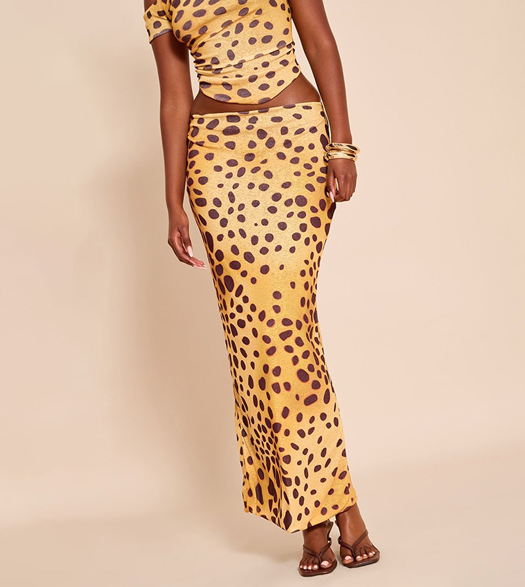 Leopard Print Onion Skin Low Rise Maxi Skirt