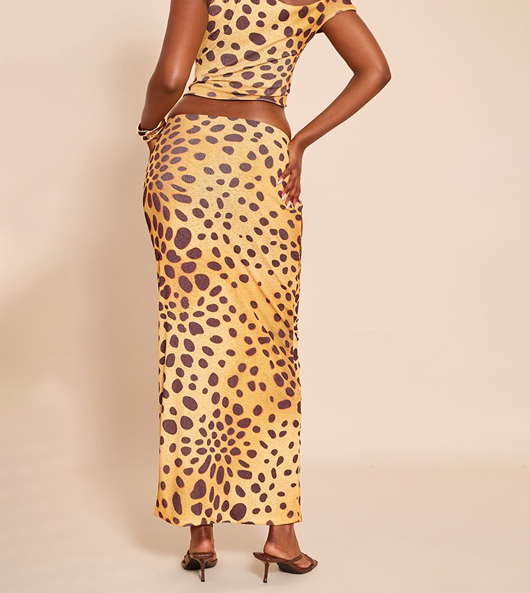 Leopard Print Onion Skin Low Rise Maxi Skirt
