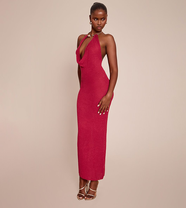 Gold Cuff Detail Knitted Maxi Dress