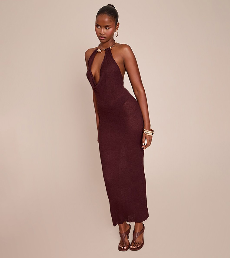 Gold Cuff Detail Knitted Maxi Dress