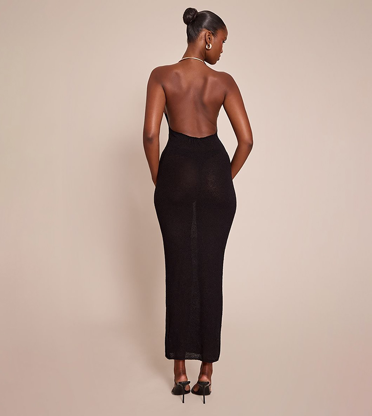 Gold Cuff Detail Knitted Maxi Dress