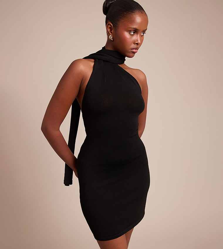 Scarf Detail Knitted Mini Dress