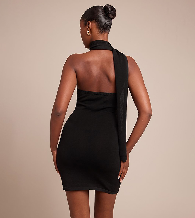 Scarf Detail Knitted Mini Dress