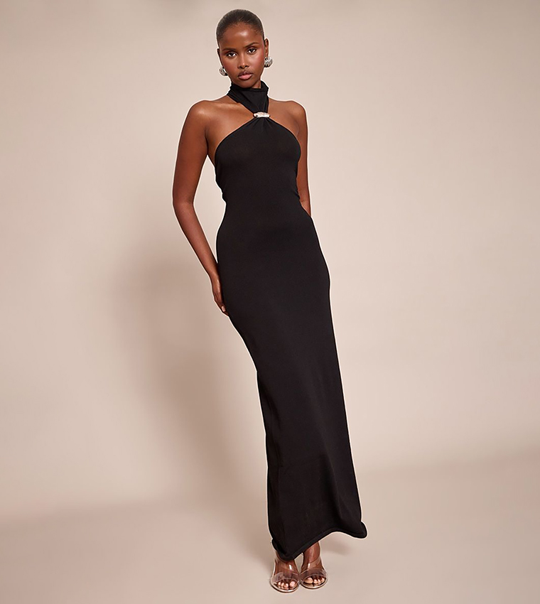 Trim Halterneck Knitted Maxi Dress