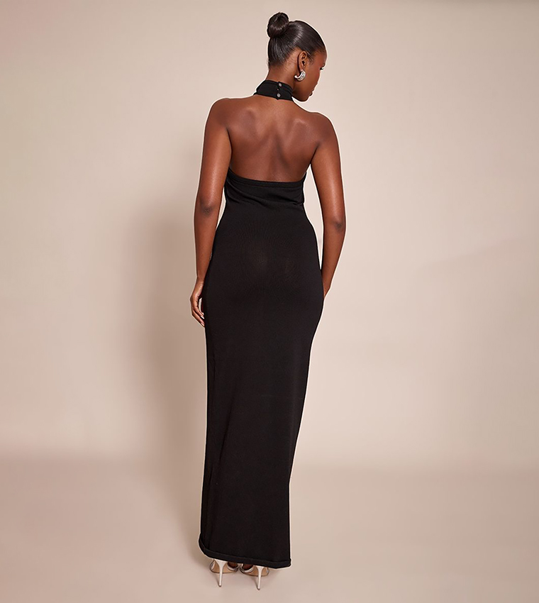 Trim Halterneck Knitted Maxi Dress