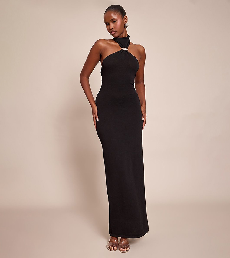 Trim Halterneck Knitted Maxi Dress