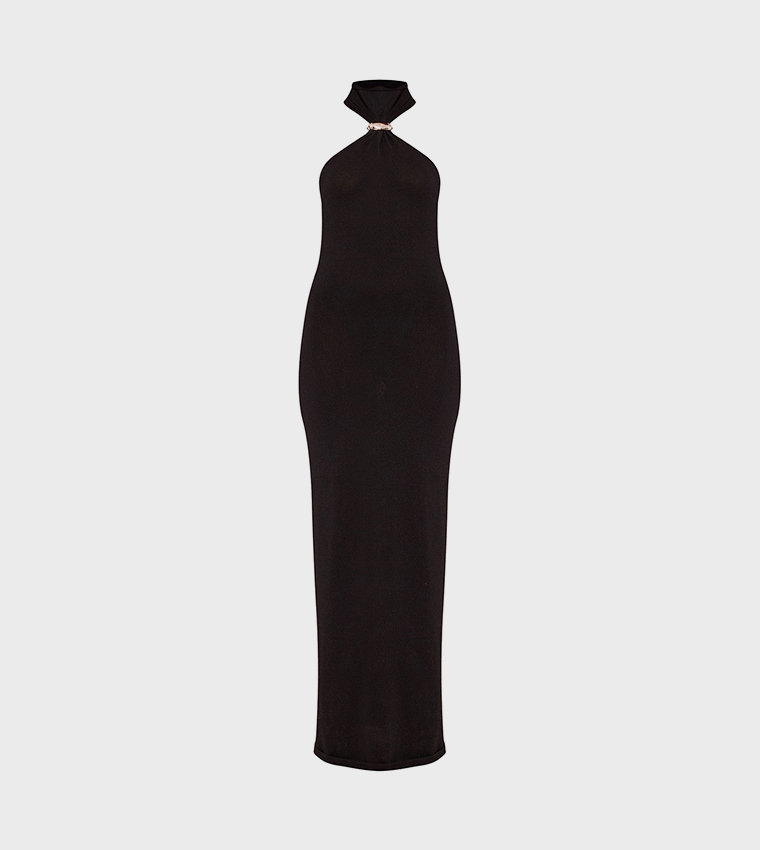 Trim Halterneck Knitted Maxi Dress