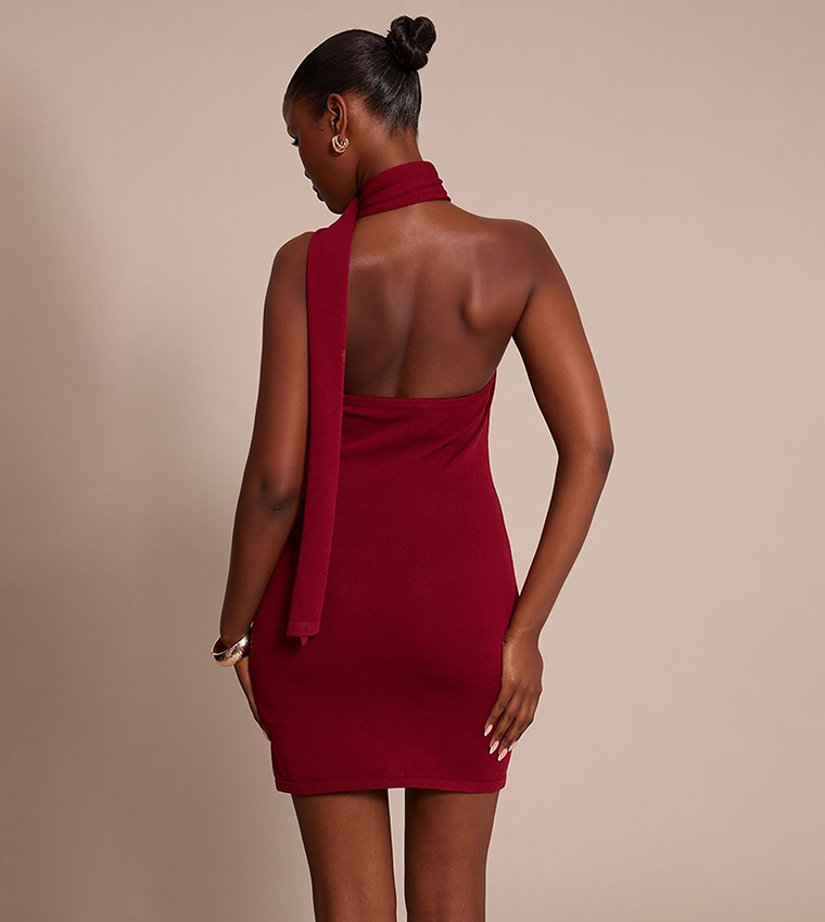 Solid Scarf Detail Mini Dress