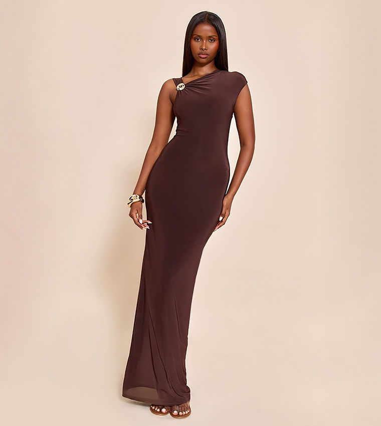 Trim Detail Off Shoulder Maxi Dress