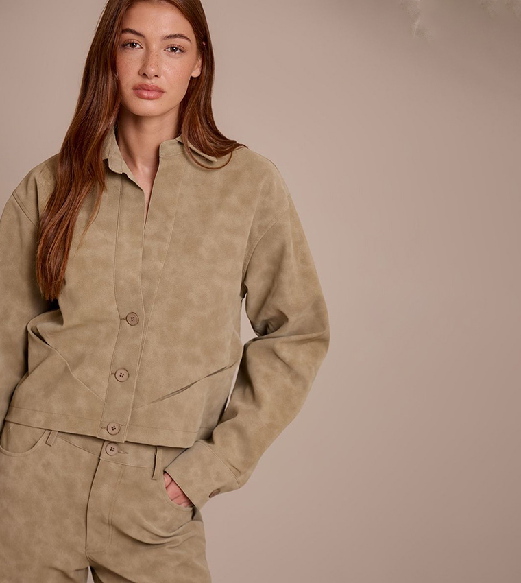 Washed Faux Leather Plunge Jacket