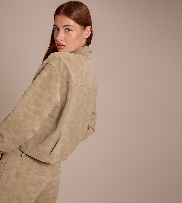 Washed Faux Leather Plunge Jacket