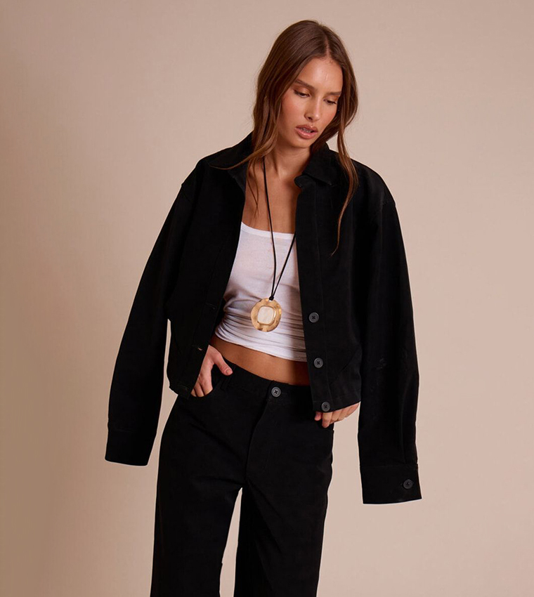 Washed Faux Leather Plunge Jacket