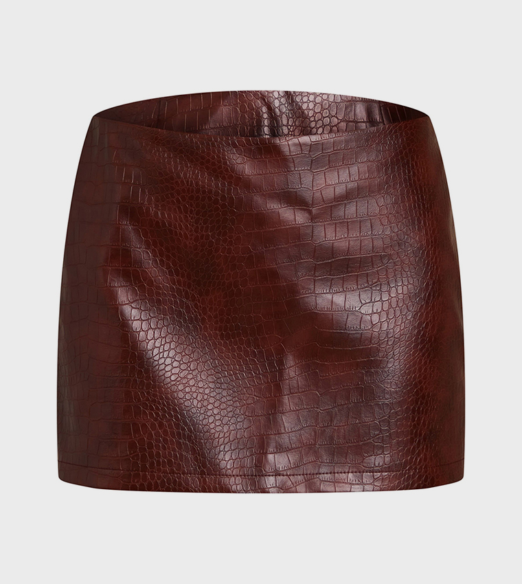 Croc Faux Leather Mid Rise Mini Skirt