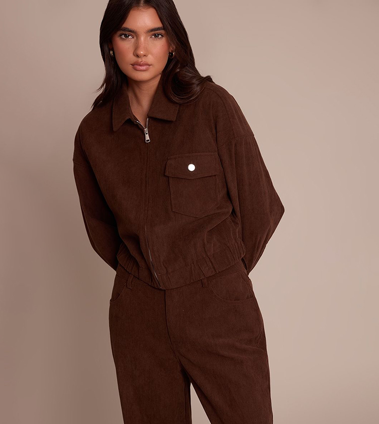 Cord Cropped Zip Jacket