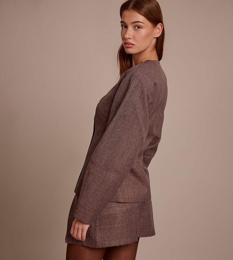 Cinched Waist Cocoon Sleeves Blazer