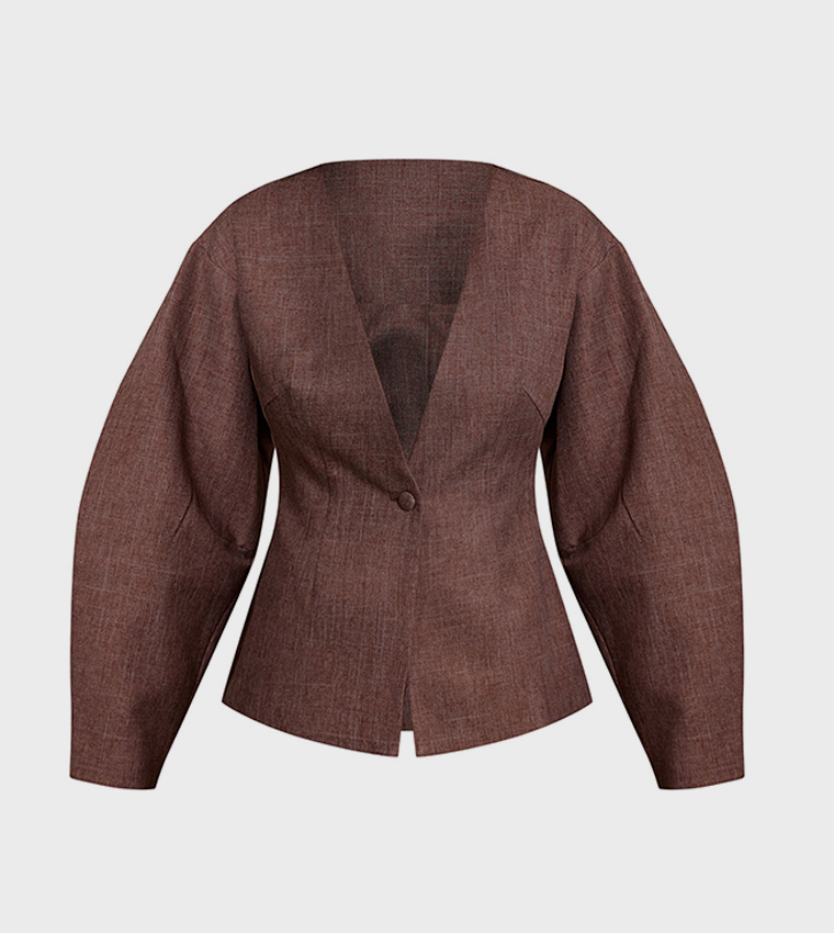 Cinched Waist Cocoon Sleeves Blazer