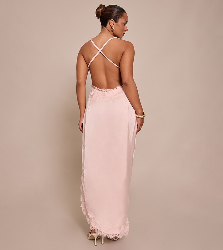 Shape Satin Lace Mix Strappy Midi Dress