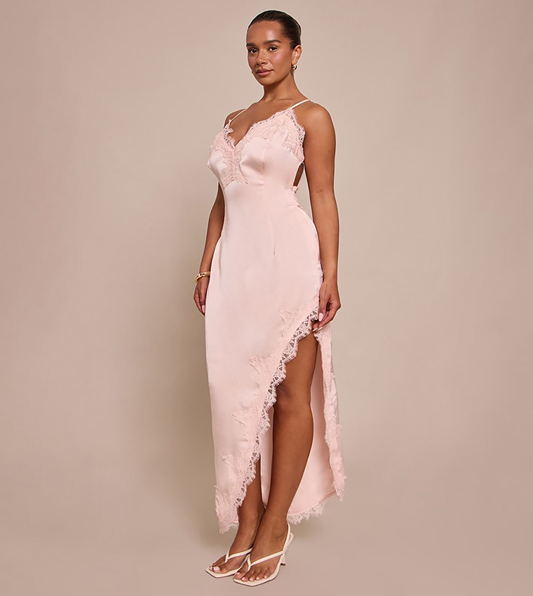 Shape Satin Lace Mix Strappy Midi Dress