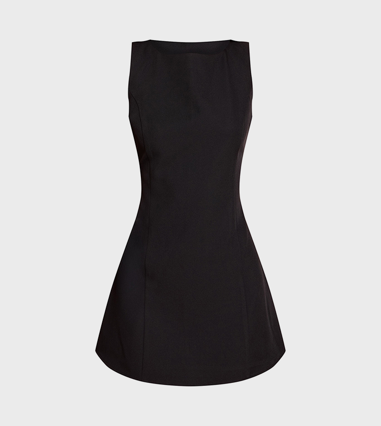 Solid Boat Neck Mini Dress