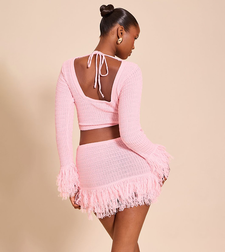 Buy PrettyLittleThing Textured Tassel Cuff Crop Top In Pink | 6thStreet Kuwait Buy PrettyLittleThing Textured Tassel Cuff Crop Top In Pink | 6thStreet Kuwait
