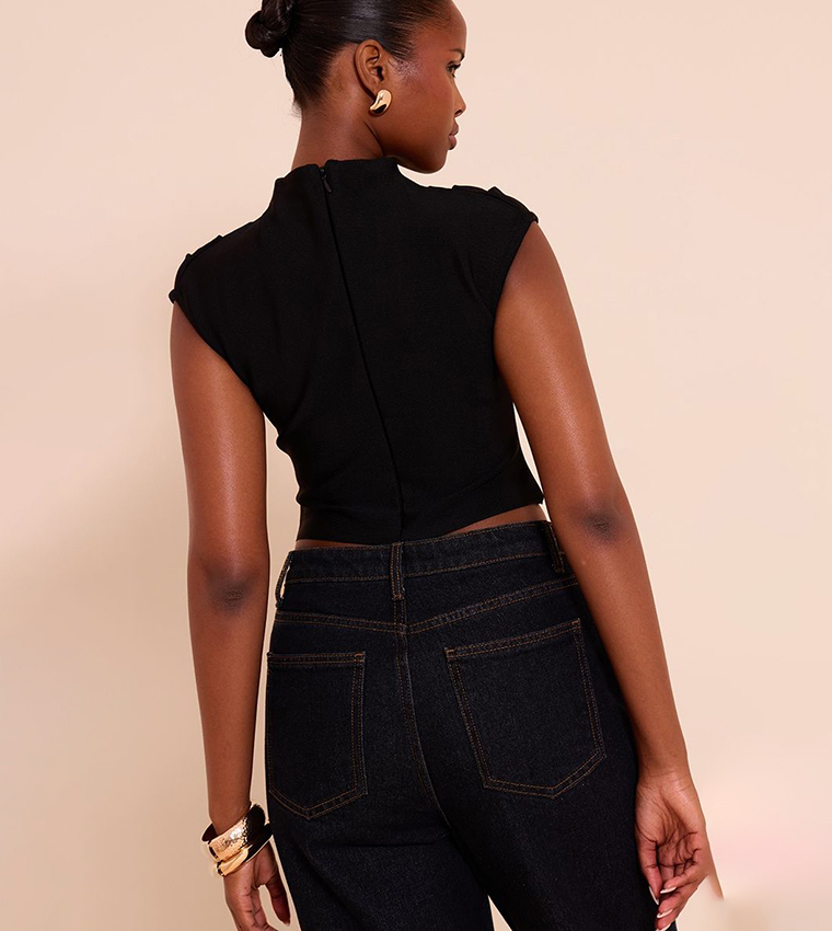 Bandage Pleat Detail Cap Sleeves Top