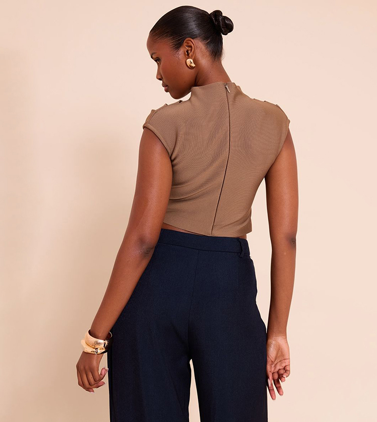 Bandage Pleat Detail Cap Sleeves Top