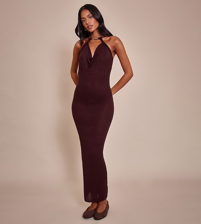 Tall Gold Cuff Detail Knitted Maxi Dress