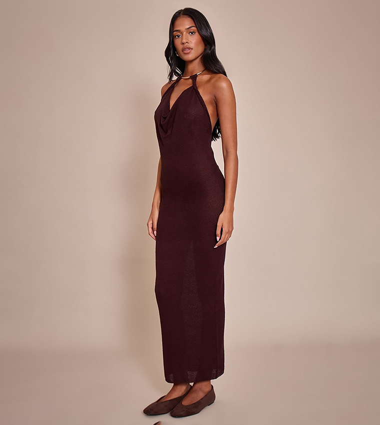 Tall Gold Cuff Detail Knitted Maxi Dress