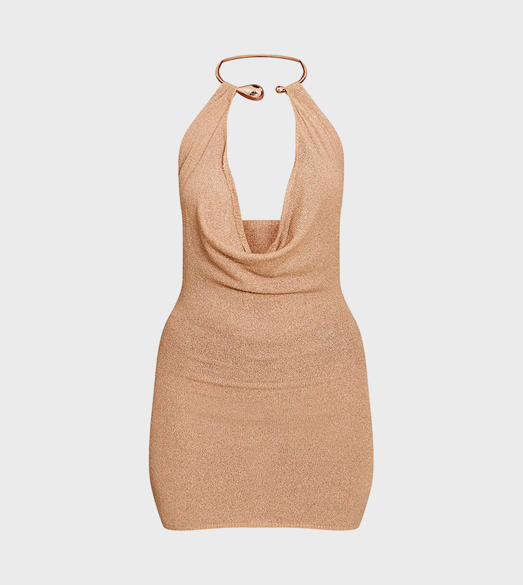 Gold Cuff Detail Knitted Mini Dress