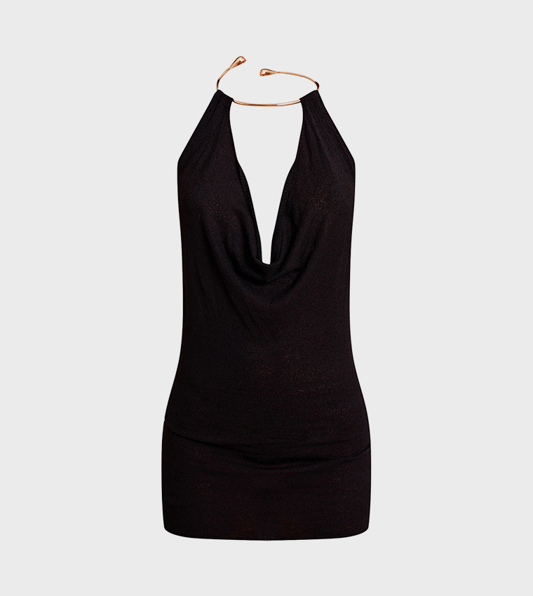 Gold Cuff Detail Knitted Mini Dress