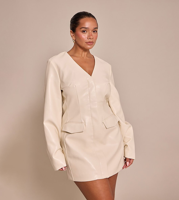 Shape Faux Leather Mini Blazer Dress
