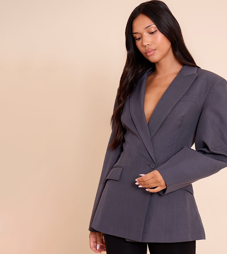 Asymmetric Detail Cocoon Sleeves Blazer
