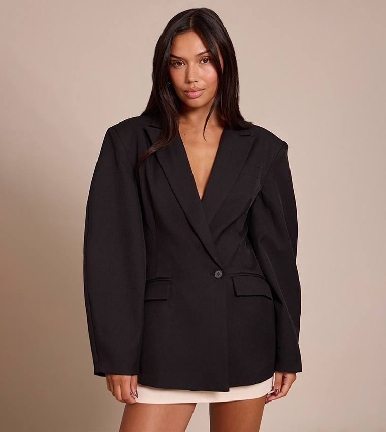 Asymmetric Detail Cocoon Sleeves Blazer