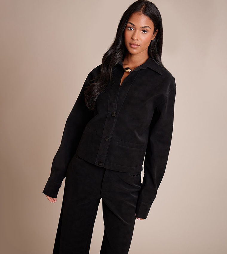 Tall Washed Faux Leather Plunge Jacket