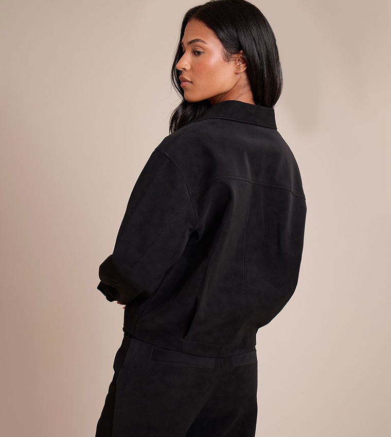 Tall Washed Faux Leather Plunge Jacket