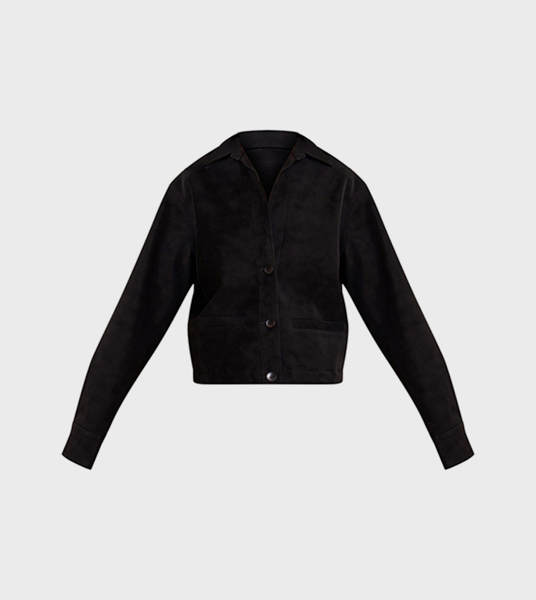 Tall Washed Faux Leather Plunge Jacket