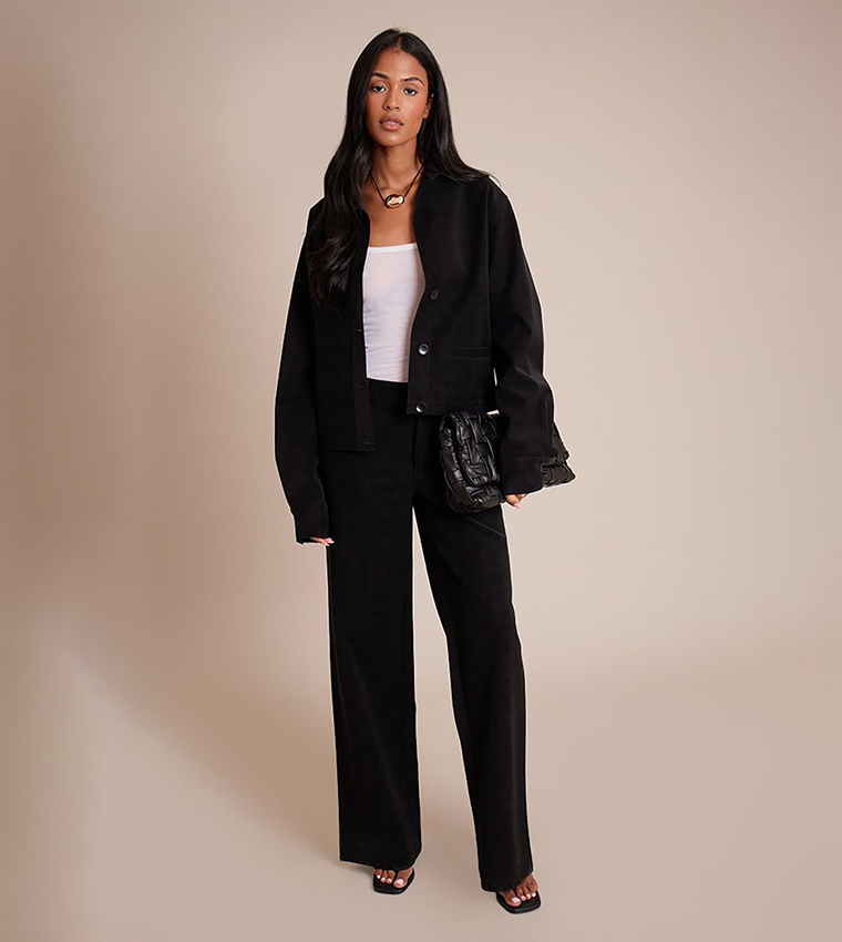 Tall Washed Faux Leather Wide Leg Trousers