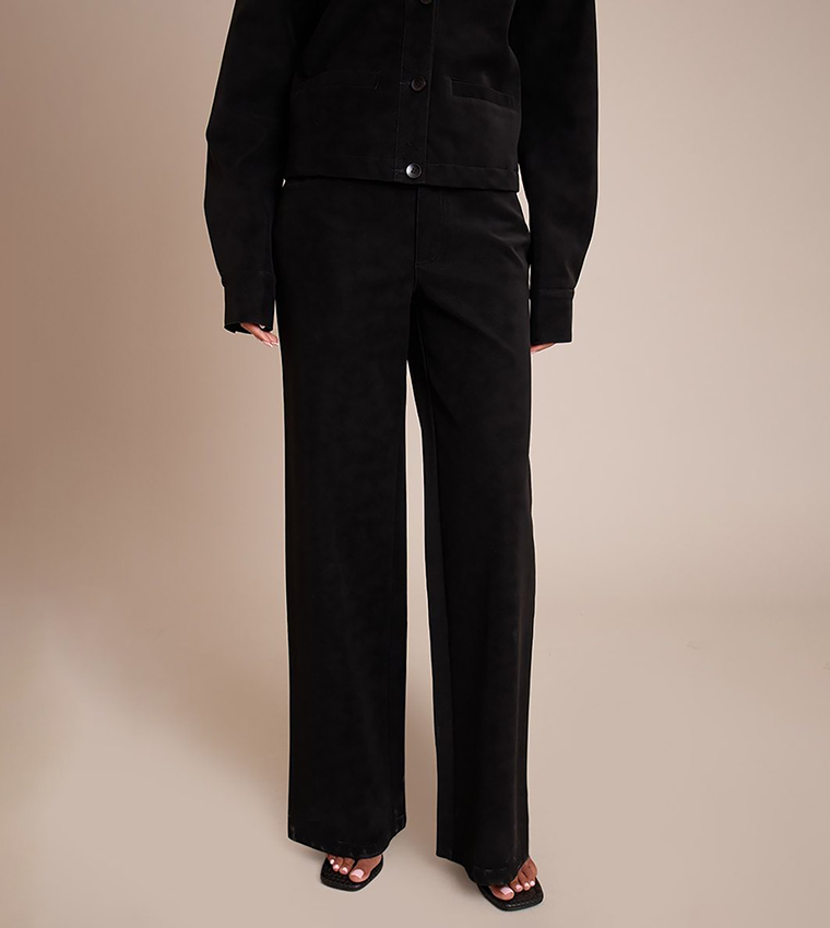 Tall Washed Faux Leather Wide Leg Trousers